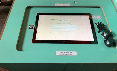 Picture of the exhibit used to record interactions with modern voice assistants. Picture of the exhibit used to record interactions with modern voice assistants.